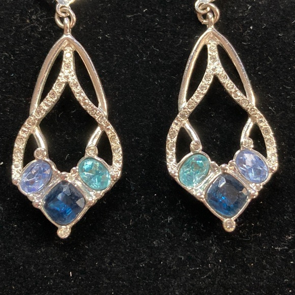 SILVER TONE AND FACETED GEMSTONE ENTWINED SHIMMER EARRINGS - Picture 2 of 7